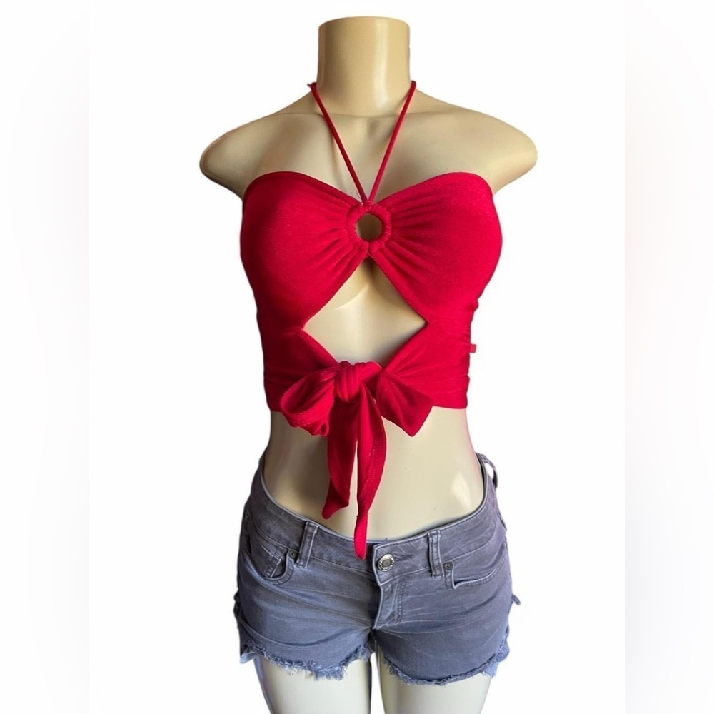 Princess Polly Red Halter Tie-Front Top